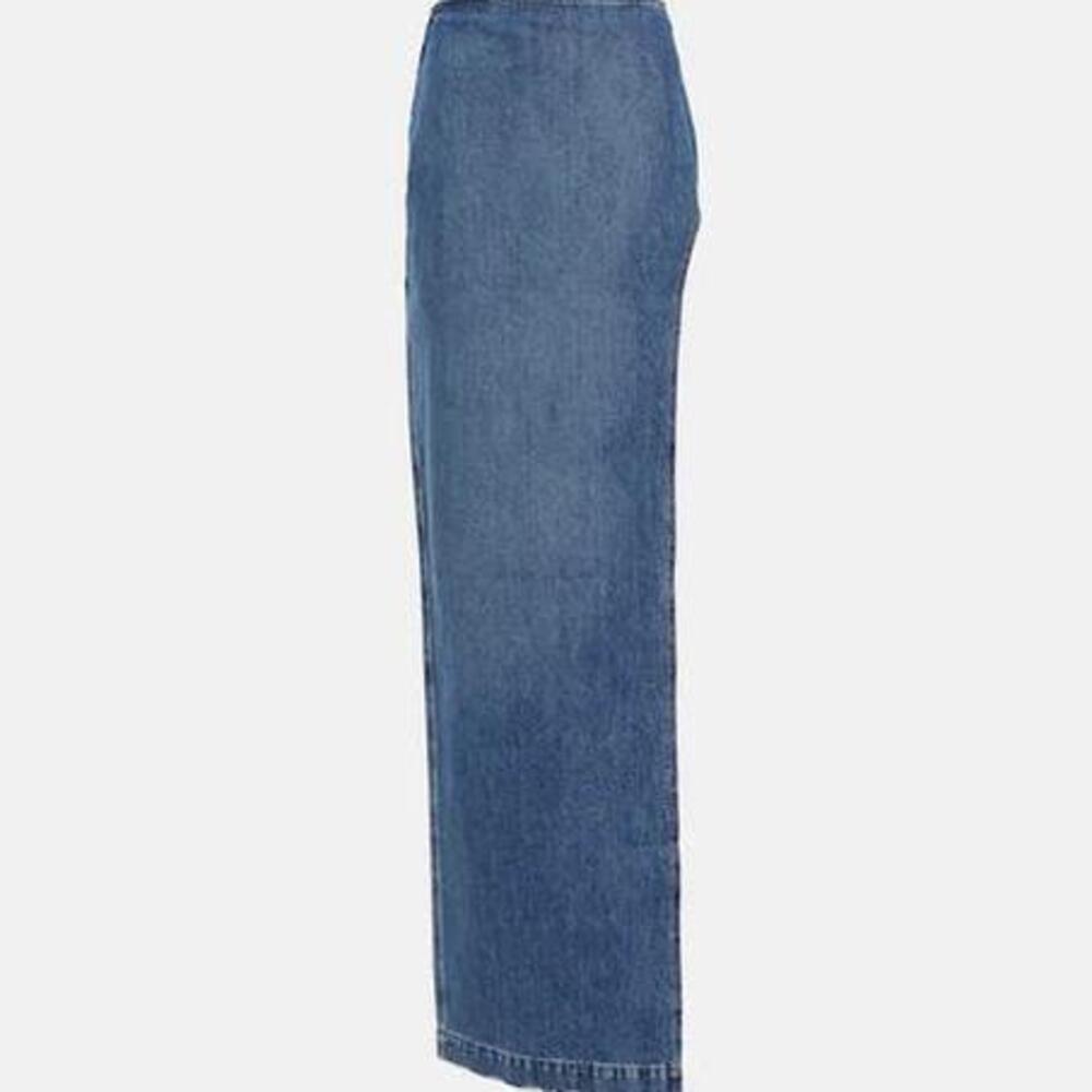 MÔNOT Side-slit denim maxi skirt in Blue